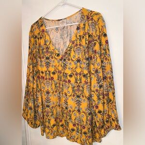St. John's Bay Long Sleeve V-Neck Floral Blouse Tunic.  Size 3X